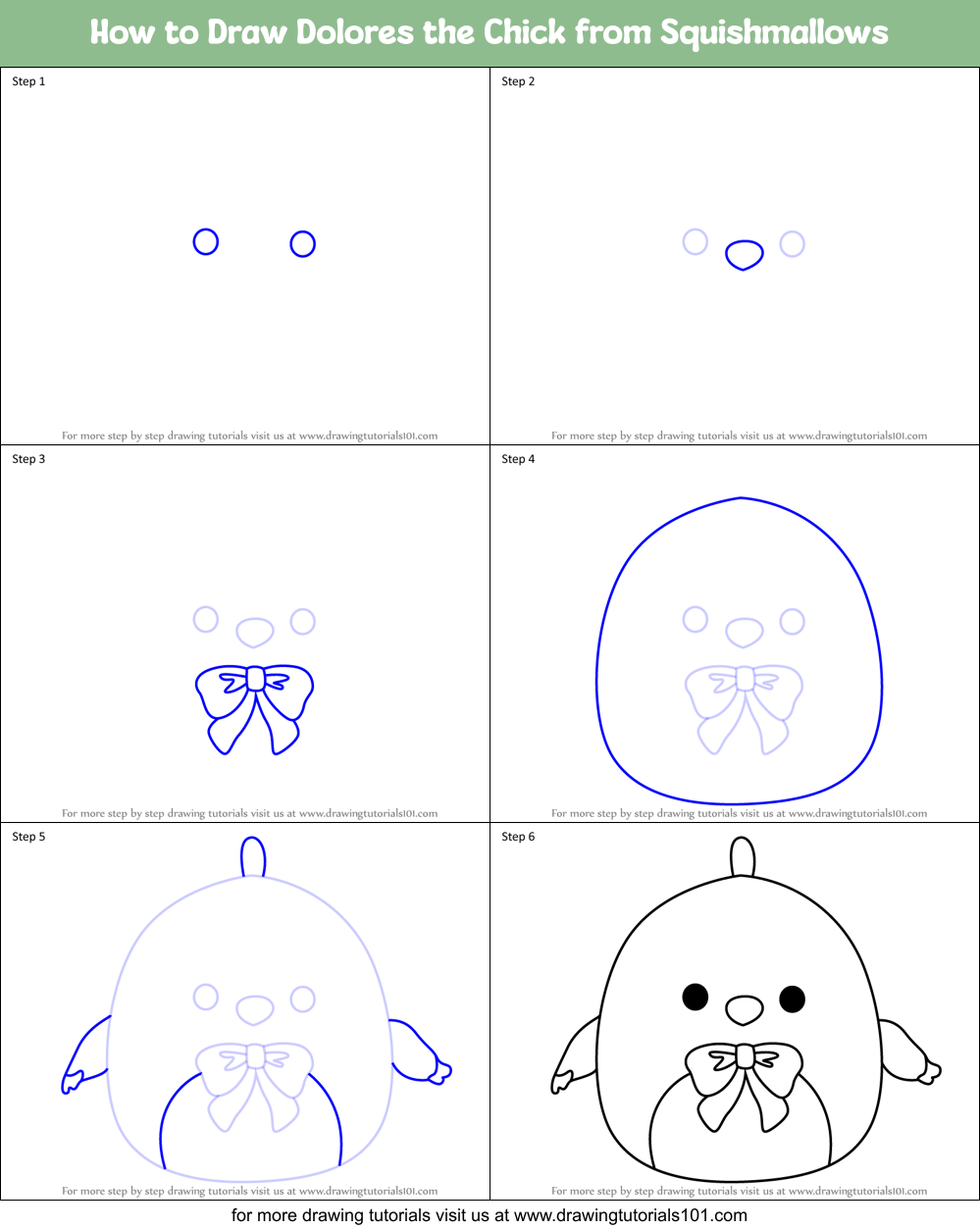 How to Draw Dolores the Chick from Squishmallows Printable Step by Step