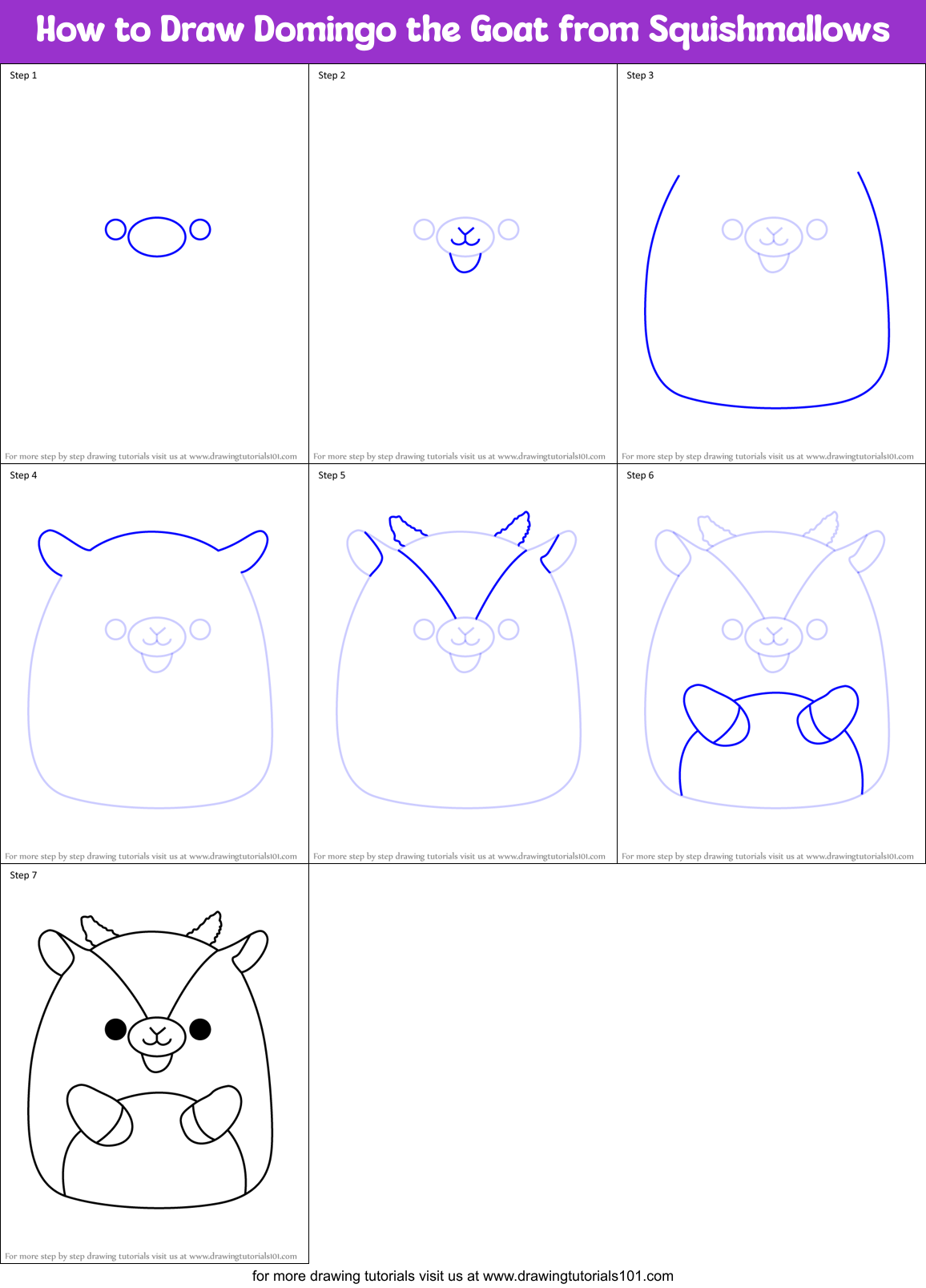 How to Draw Domingo the Goat from Squishmallows Printable Step by Step