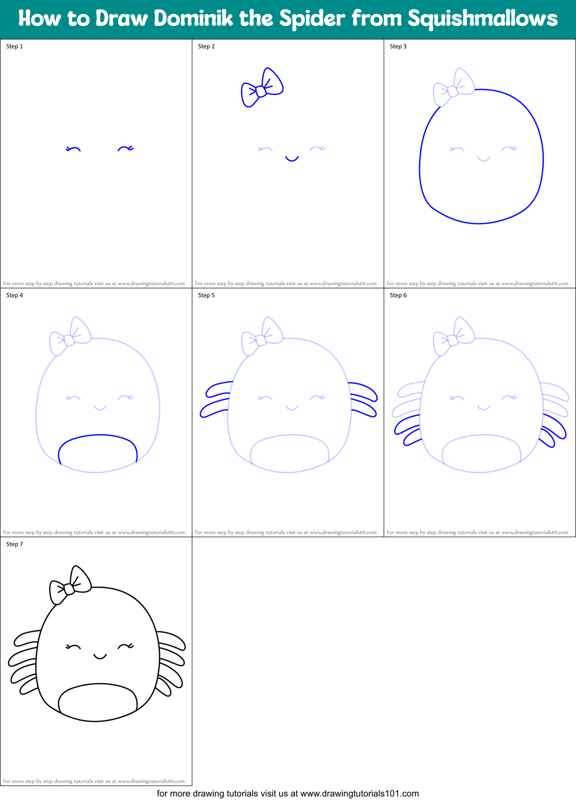 How to Draw Dominik the Spider from Squishmallows Printable Step by Step