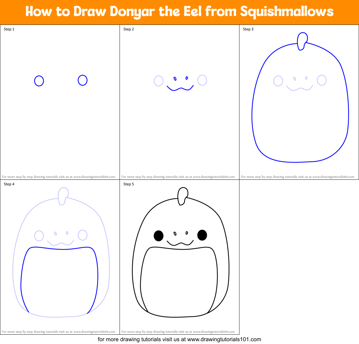 How to Draw Donyar the Eel from Squishmallows Printable Step by Step