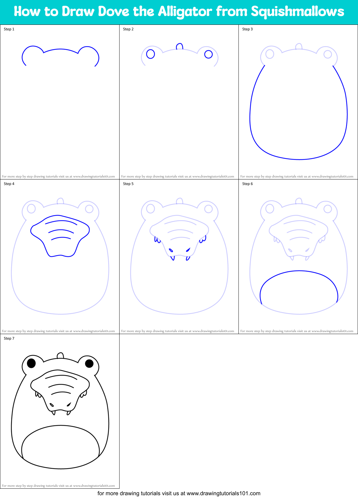 How to Draw Dove the Alligator from Squishmallows Printable Step by Step