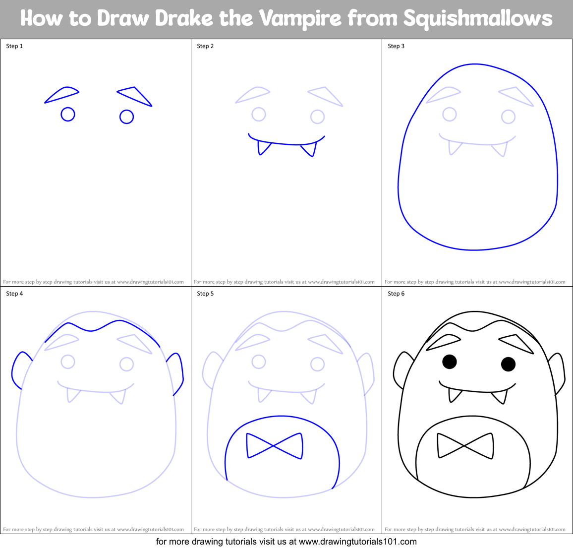 How to Draw Drake the Vampire from Squishmallows Printable Step by Step
