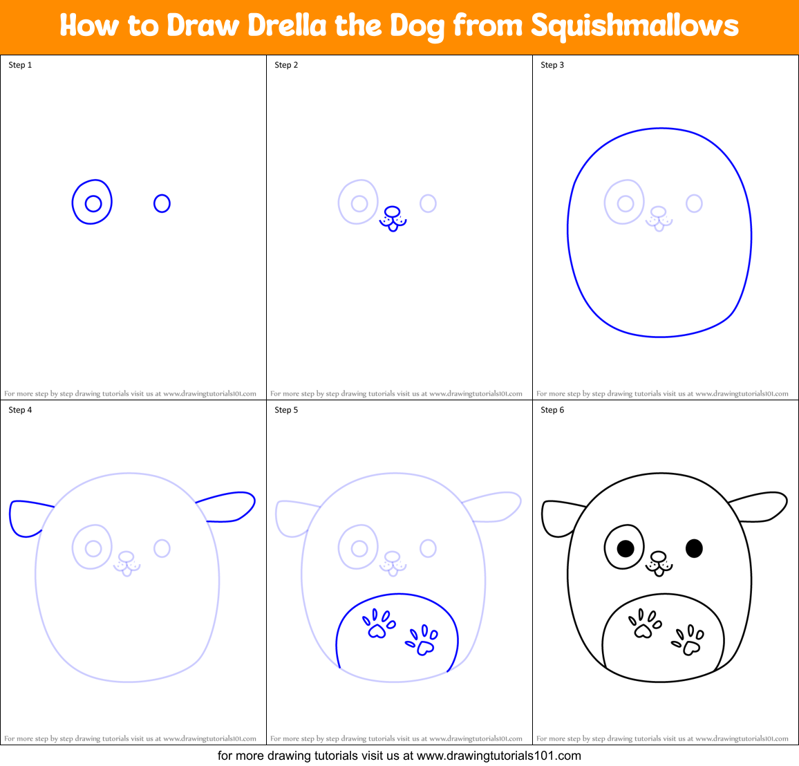 How to Draw Drella the Dog from Squishmallows Printable Step by Step