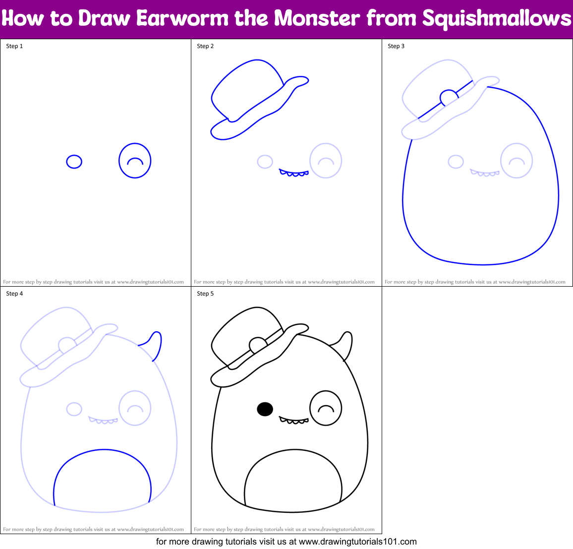 How to Draw Earworm the Monster from Squishmallows Printable Step by Step