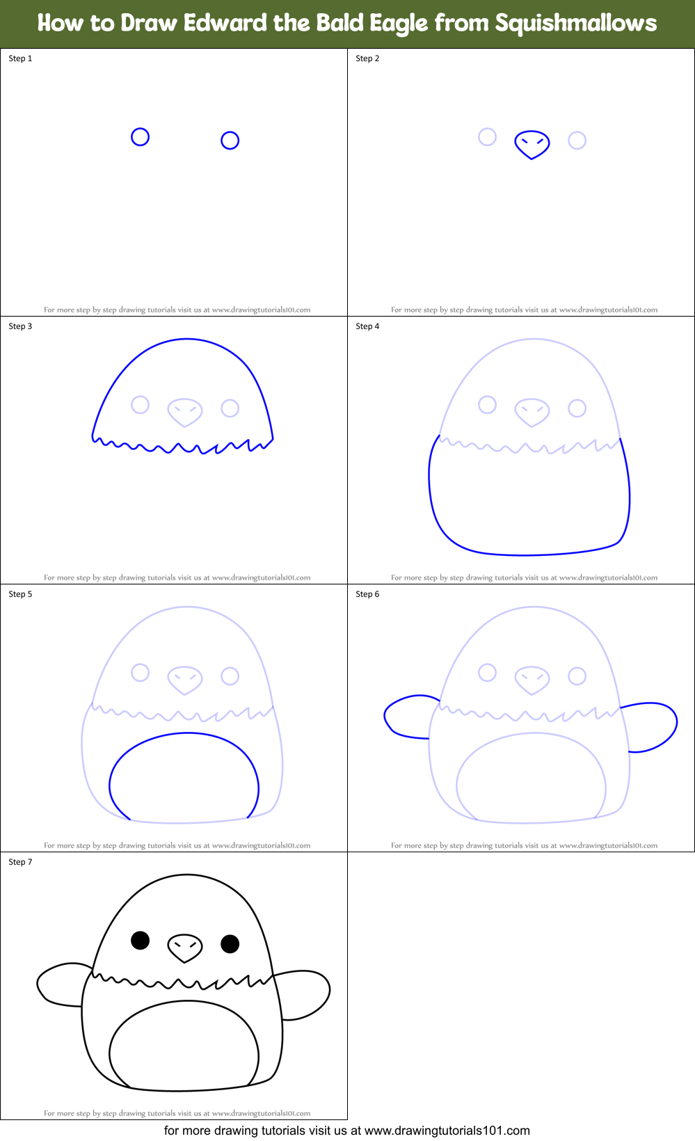 How to Draw Edward the Bald Eagle from Squishmallows Printable Step by Step