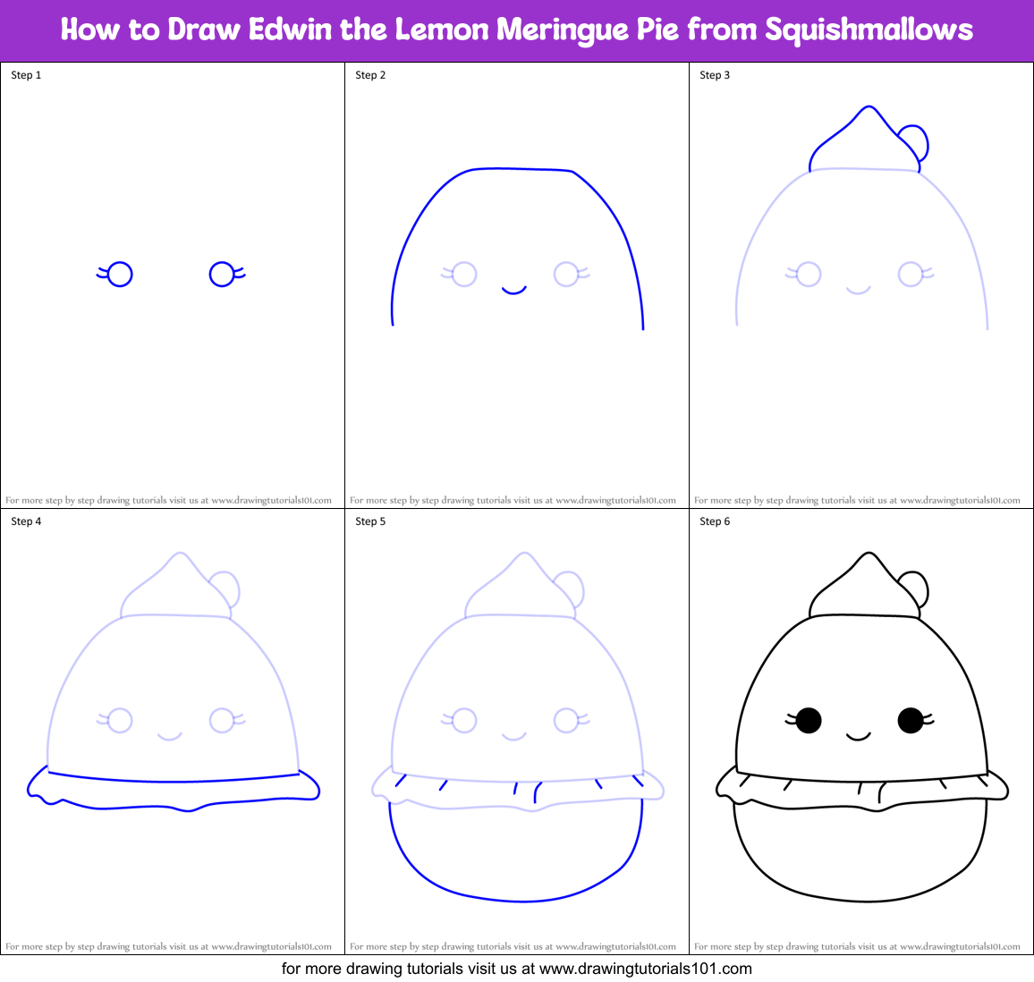 How to Draw Edwin the Lemon Meringue Pie from Squishmallows Printable Step by Step