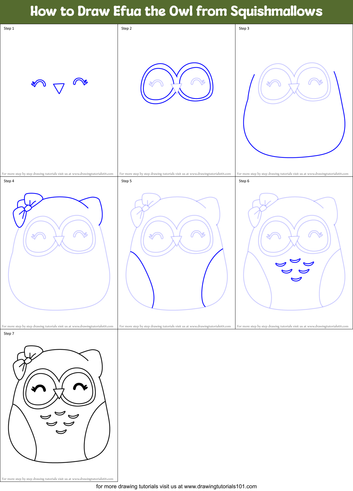 How to Draw Efua the Owl from Squishmallows Printable Step by Step