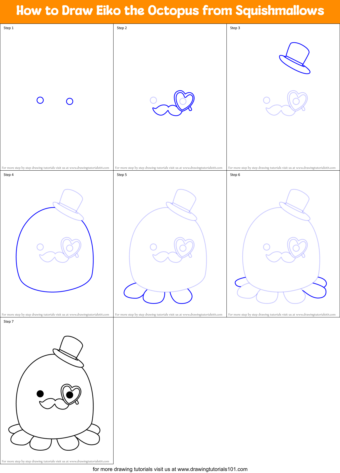 How to Draw Eiko the Octopus from Squishmallows Printable Step by Step