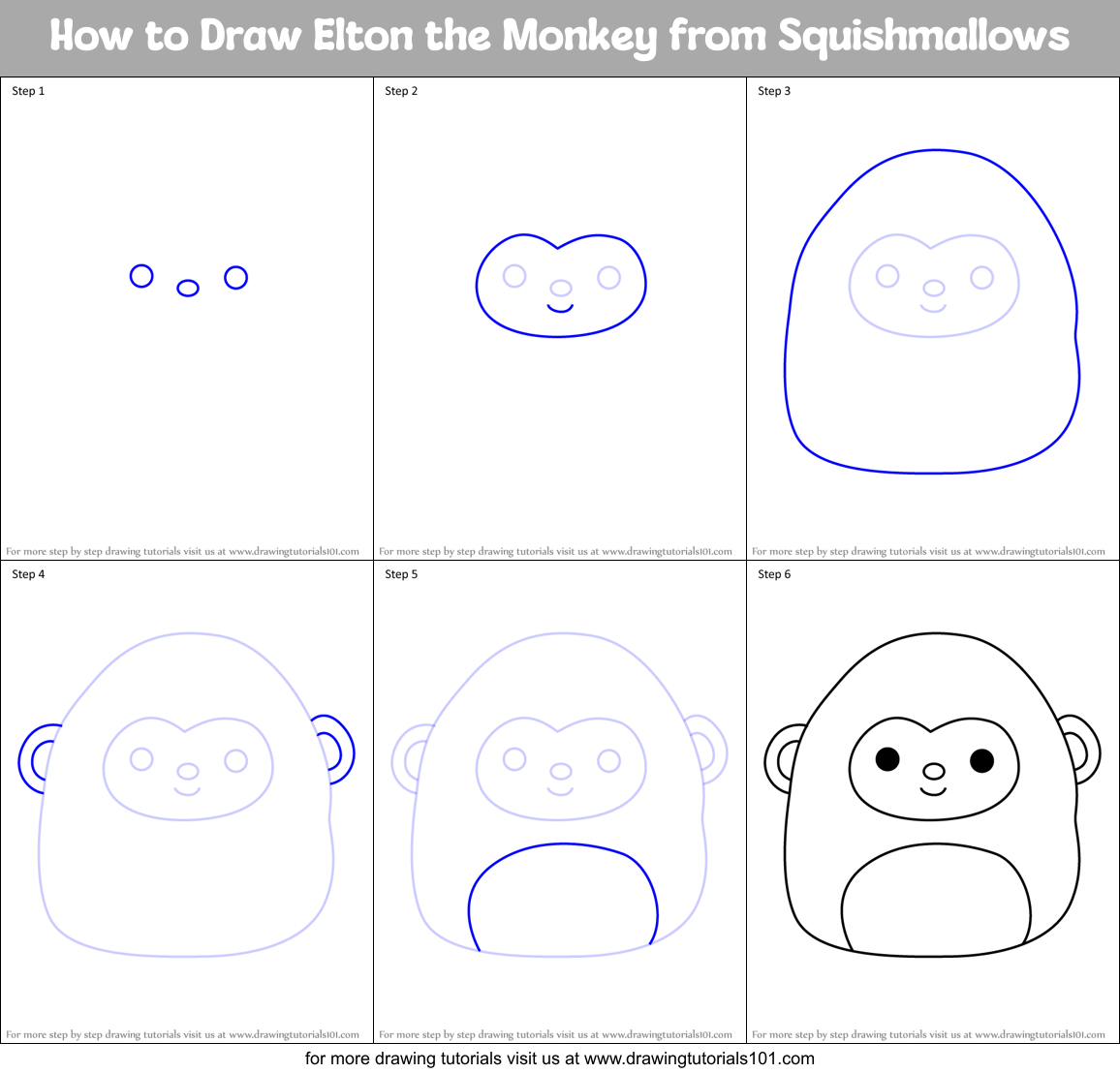 How to Draw Elton the Monkey from Squishmallows Printable Step by Step