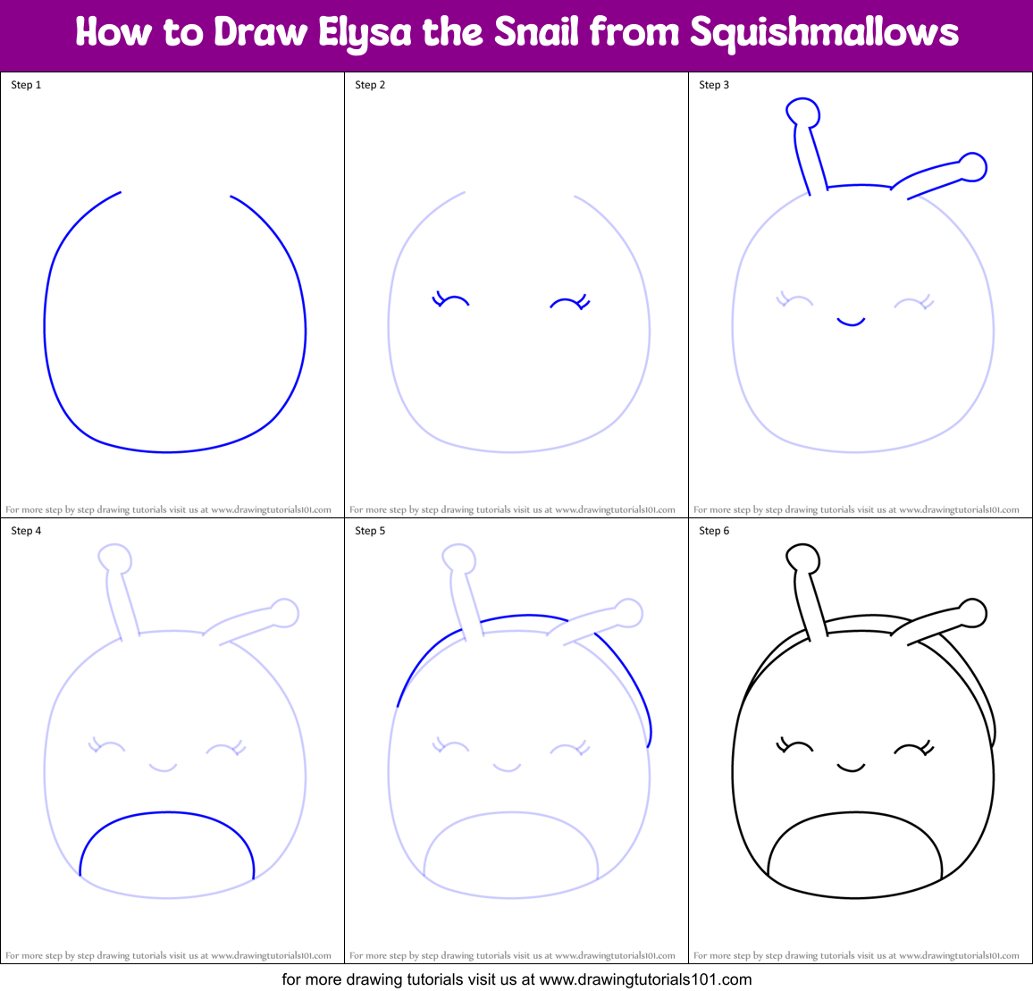 How to Draw Elysa the Snail from Squishmallows Printable Step by Step