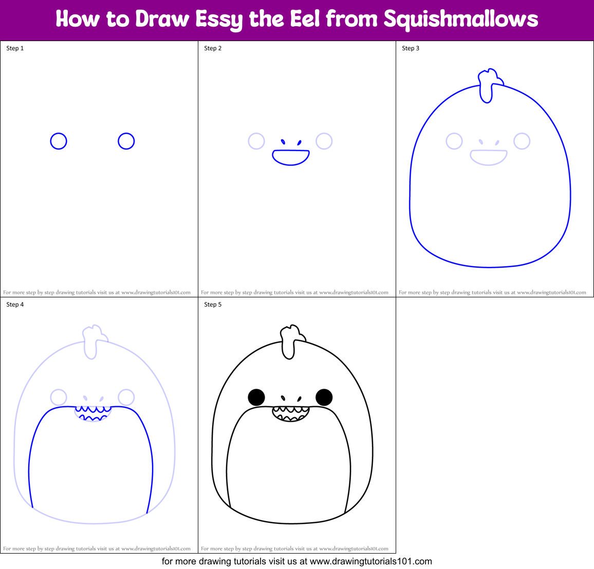 How to Draw Essy the Eel from Squishmallows Printable Step by Step
