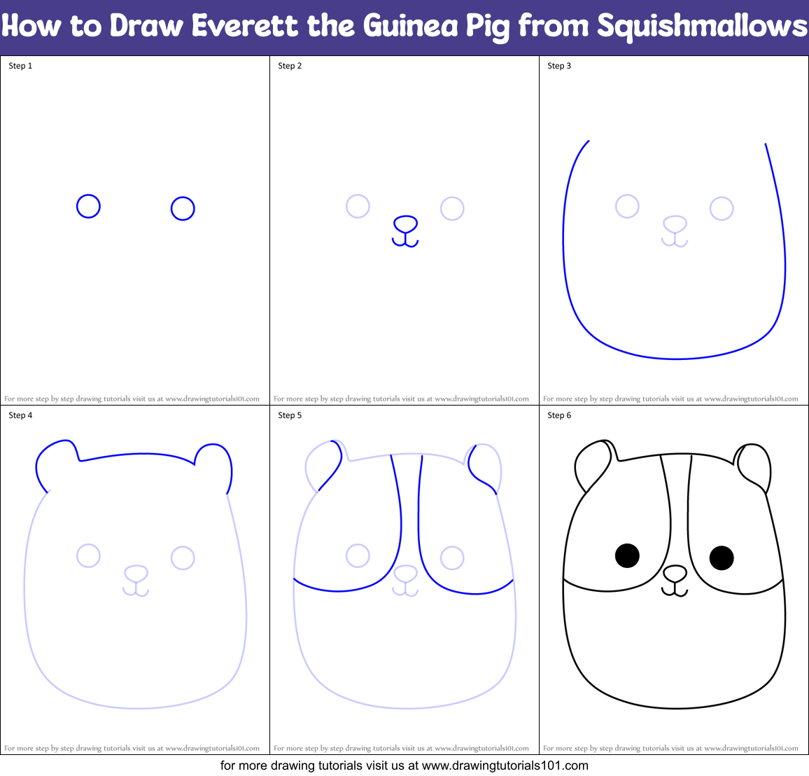 How to Draw Everett the Guinea Pig from Squishmallows Printable Step by Step
