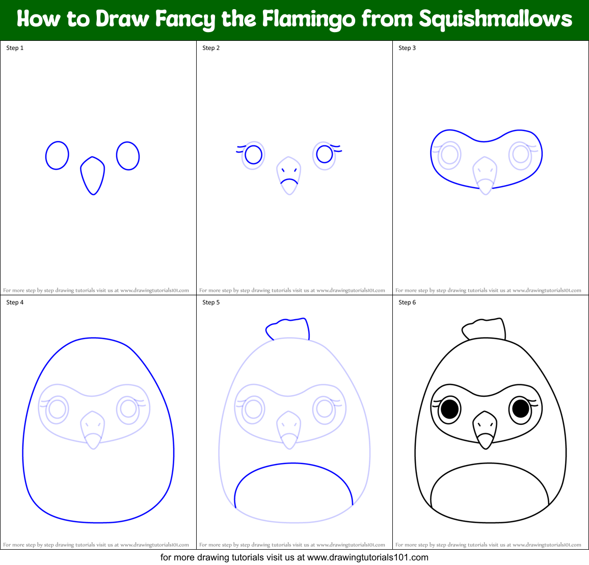 How to Draw Fancy the Flamingo from Squishmallows Printable Step by Step