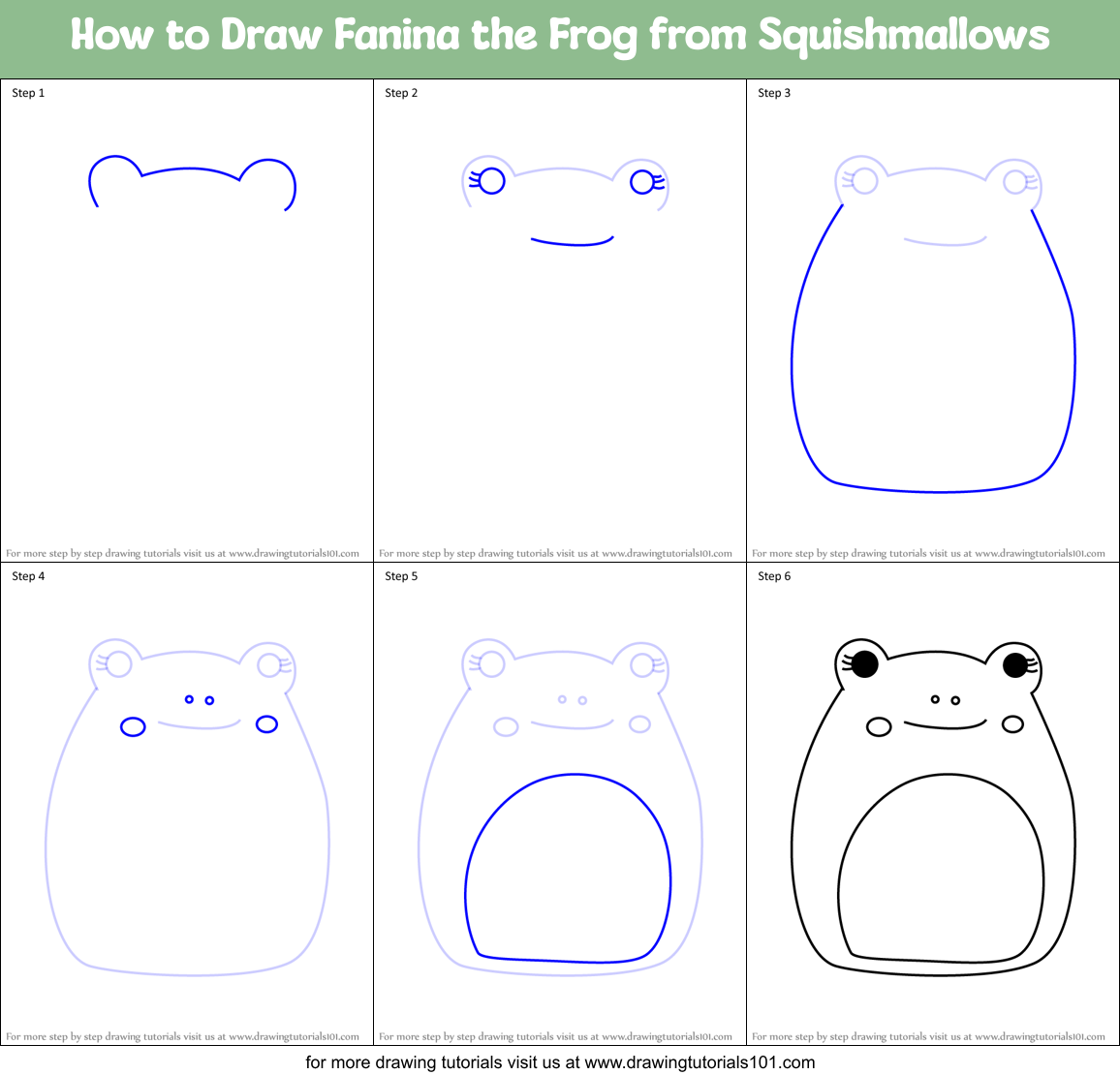 How to Draw Fanina the Frog from Squishmallows Printable Step by Step