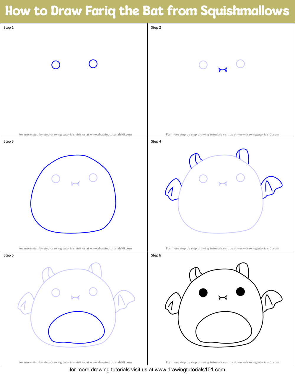 How to Draw Fariq the Bat from Squishmallows Printable Step by Step