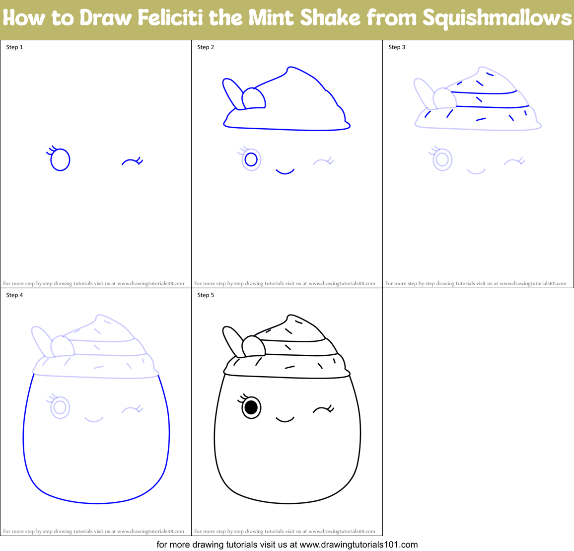 How to Draw Feliciti the Mint Shake from Squishmallows Printable Step by Step