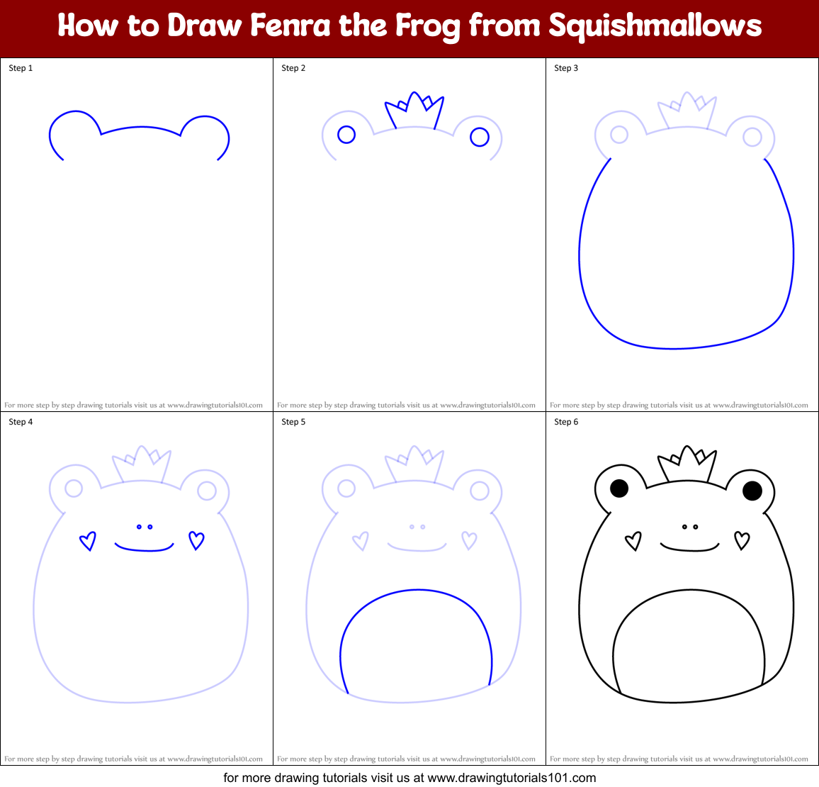 How to Draw Fenra the Frog from Squishmallows Printable Step by Step