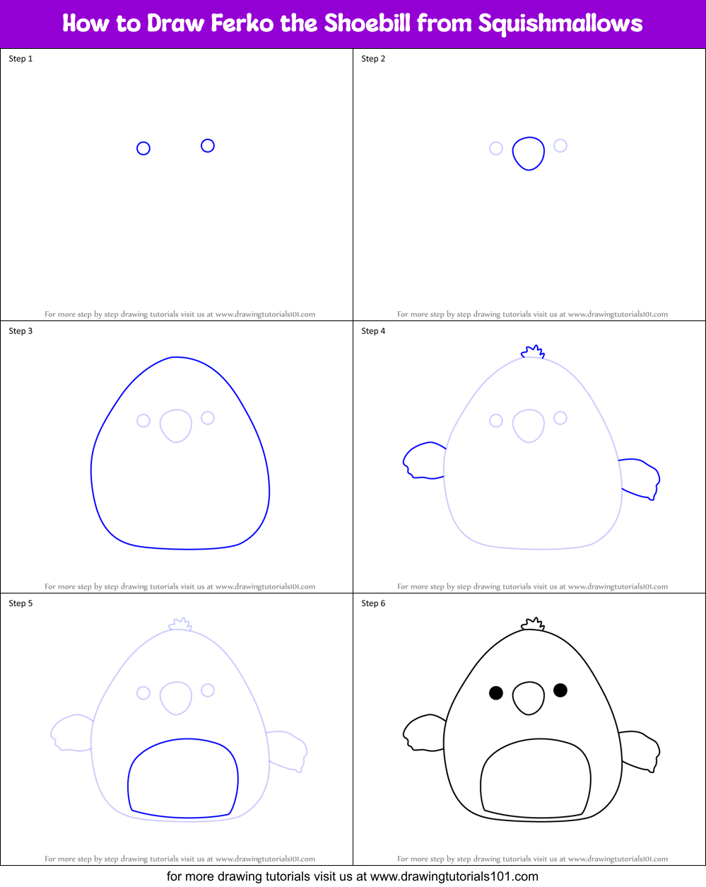 How to Draw Ferko the Shoebill from Squishmallows Printable Step by Step