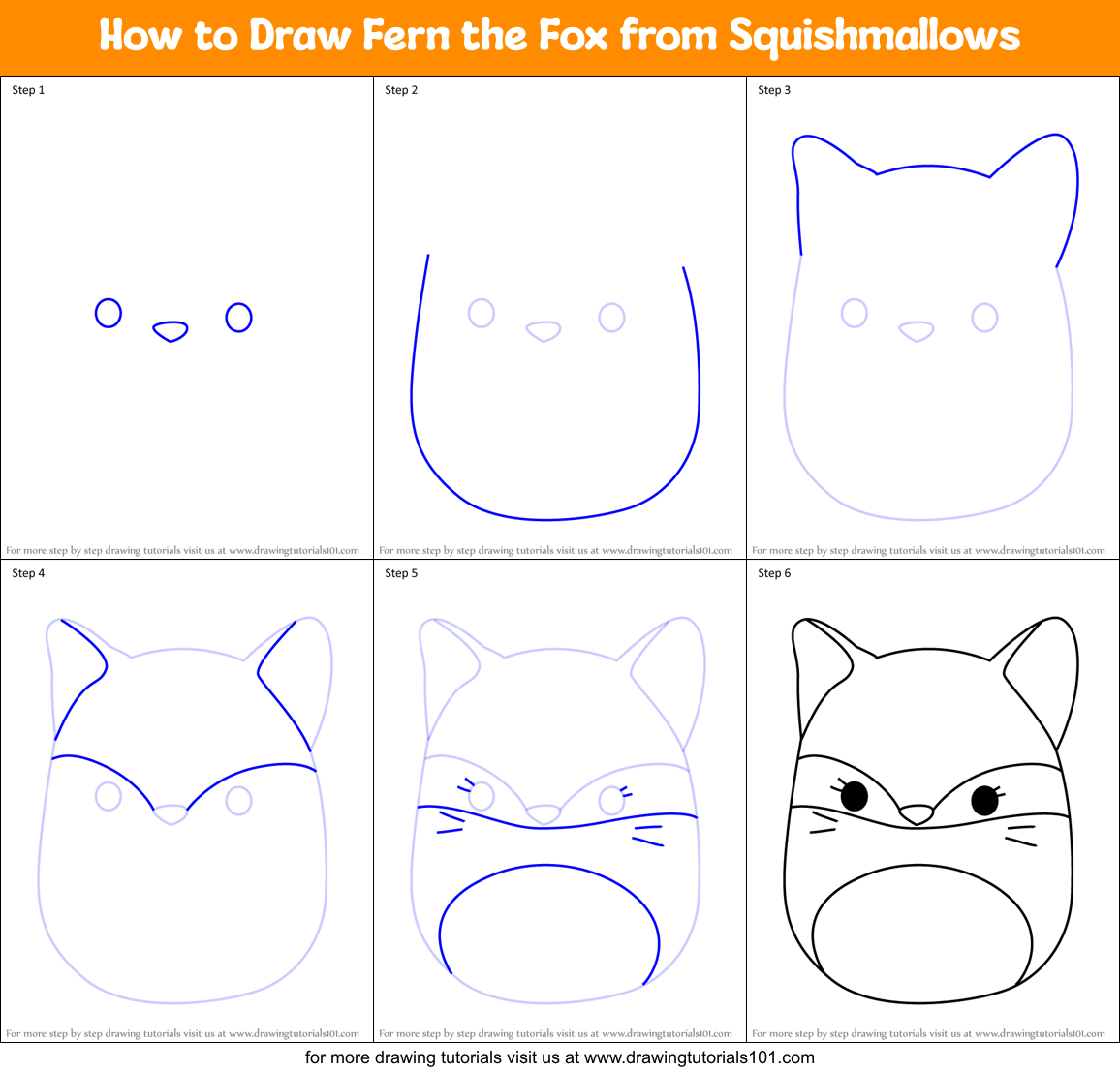 How to Draw Fern the Fox from Squishmallows Printable Step by Step