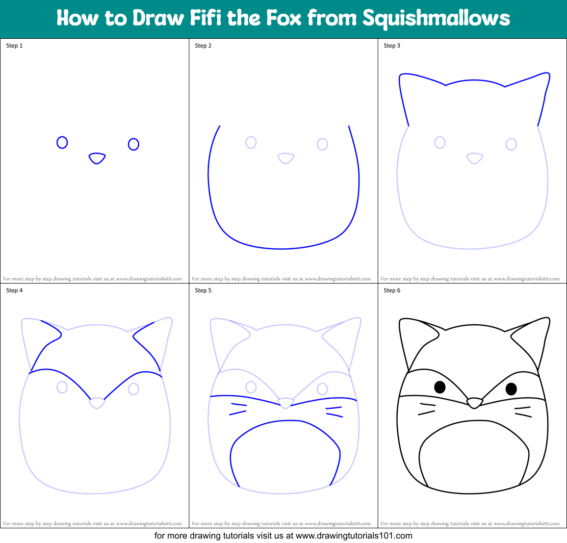 How to Draw Fifi the Fox from Squishmallows Printable Step by Step