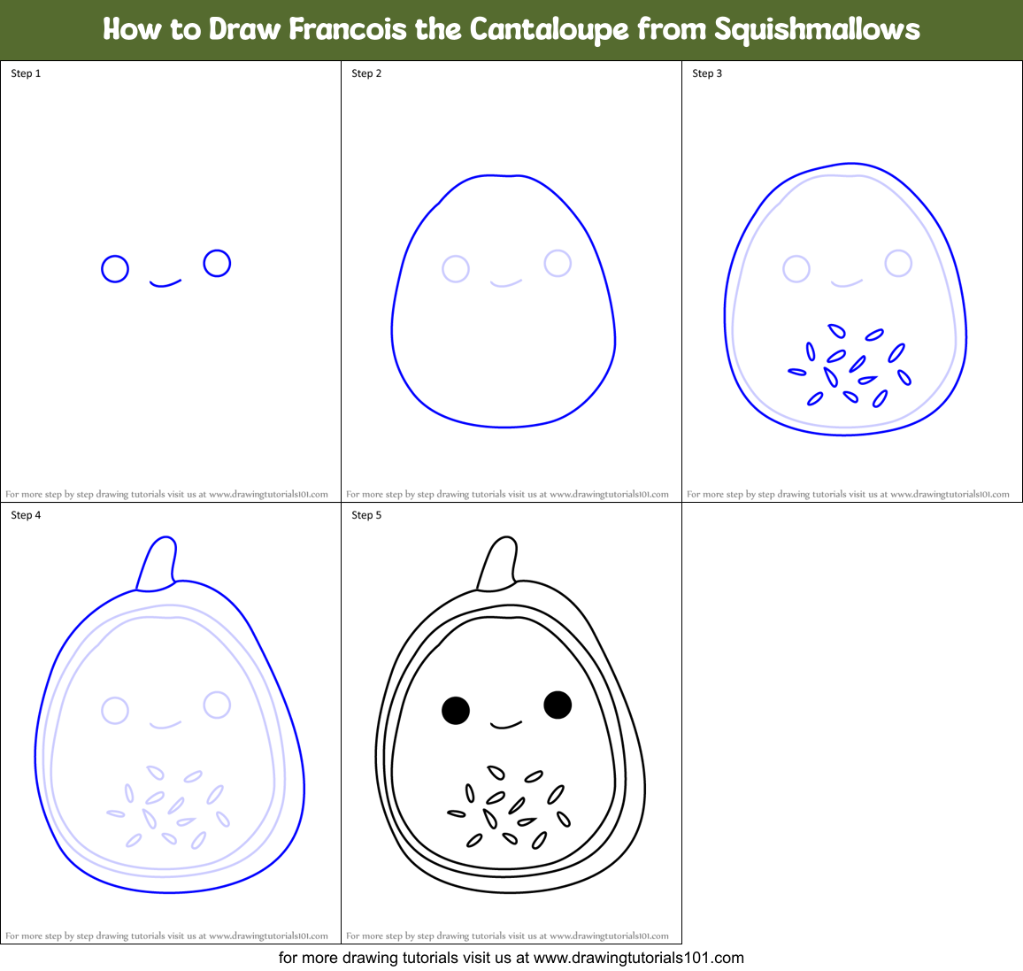 How to Draw Francois the Cantaloupe from Squishmallows Printable Step by Step