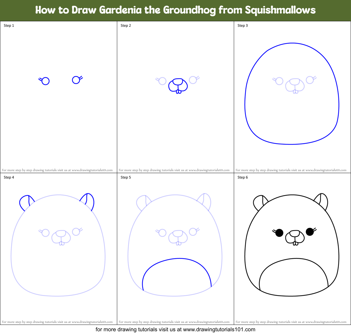 How to Draw Gardenia the Groundhog from Squishmallows Printable Step by Step