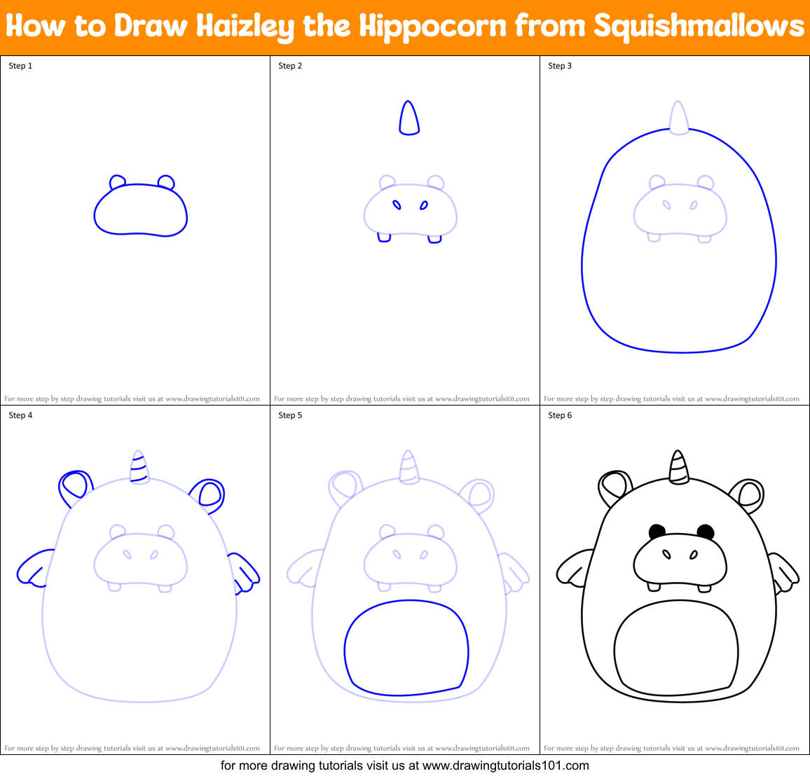 How to Draw Haizley the Hippocorn from Squishmallows Printable Step by Step