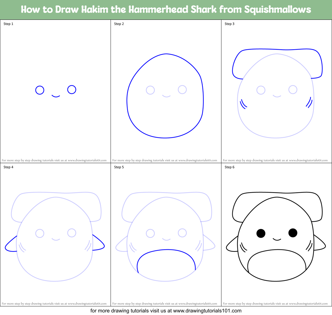 How to Draw Hakim the Hammerhead Shark from Squishmallows Printable Step by Step