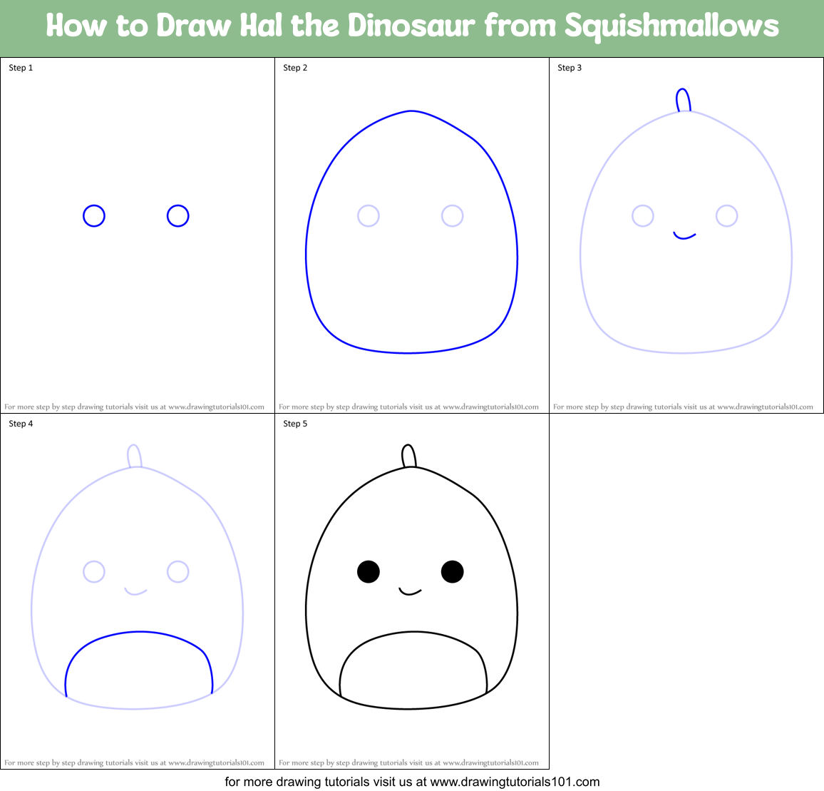 How to Draw Hal the Dinosaur from Squishmallows Printable Step by Step