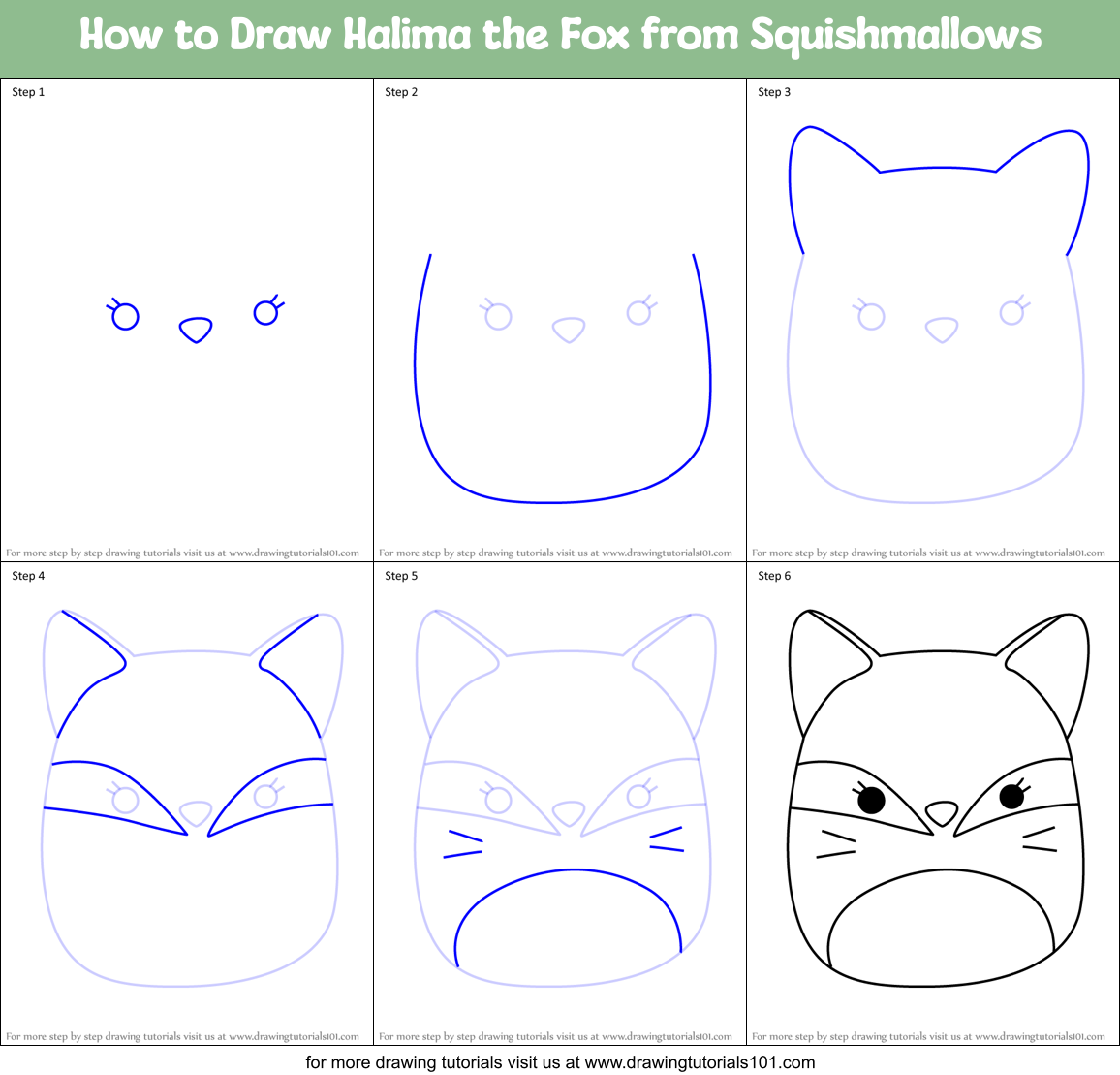 How to Draw Halima the Fox from Squishmallows Printable Step by Step