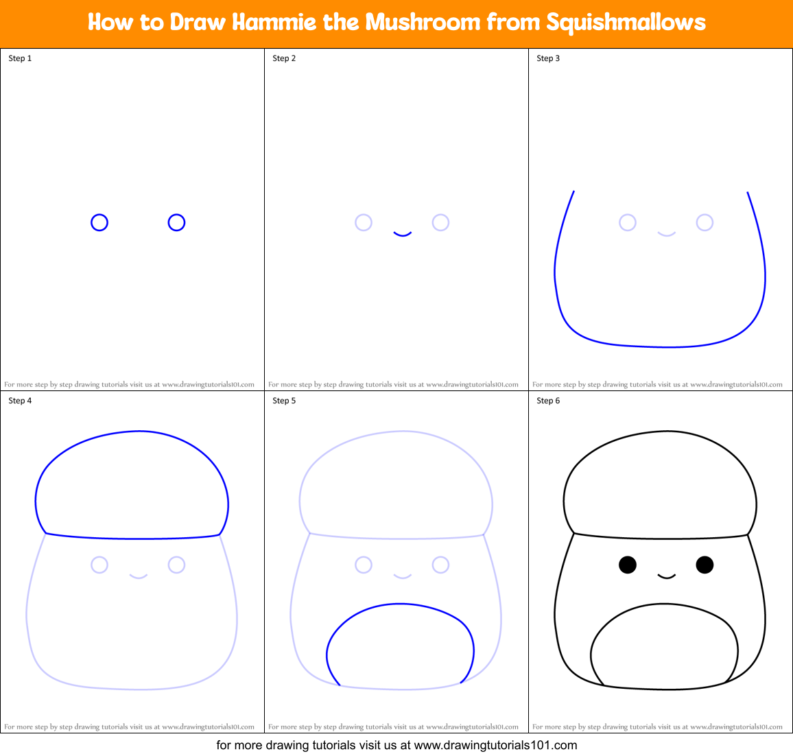 How to Draw Hammie the Mushroom from Squishmallows Printable Step by Step