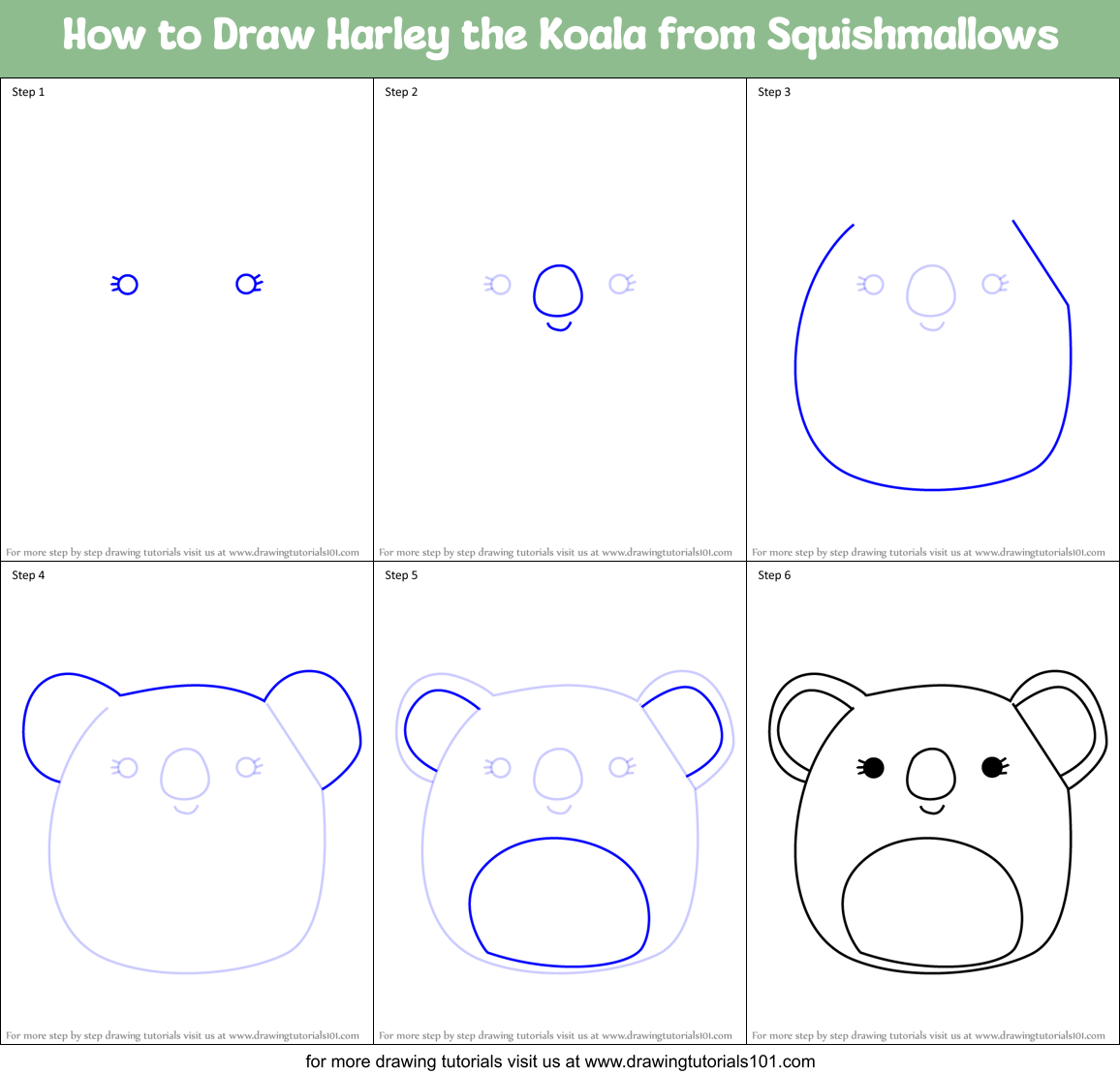 How to Draw Harley the Koala from Squishmallows Printable Step by Step