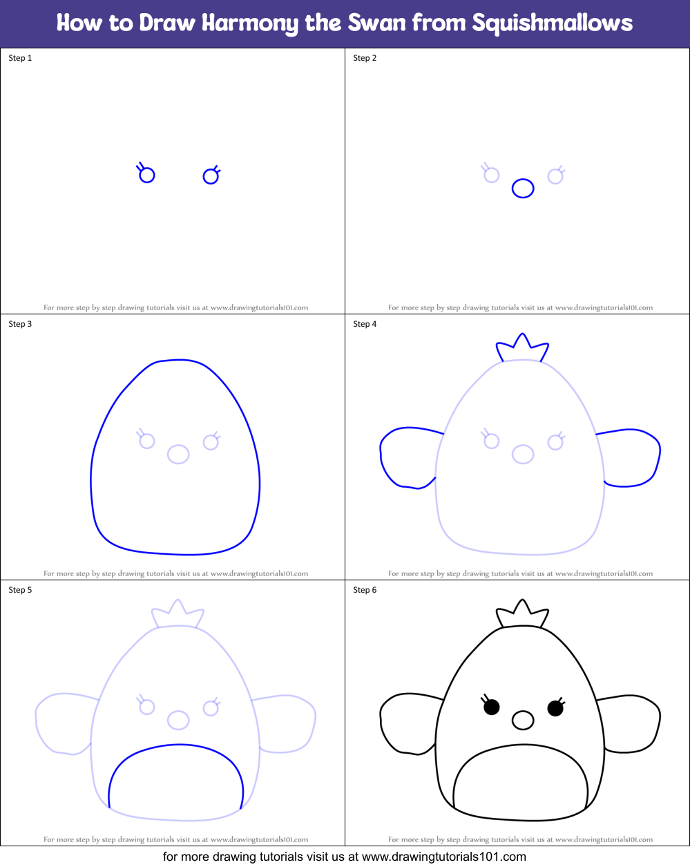 How to Draw Harmony the Swan from Squishmallows Printable Step by Step