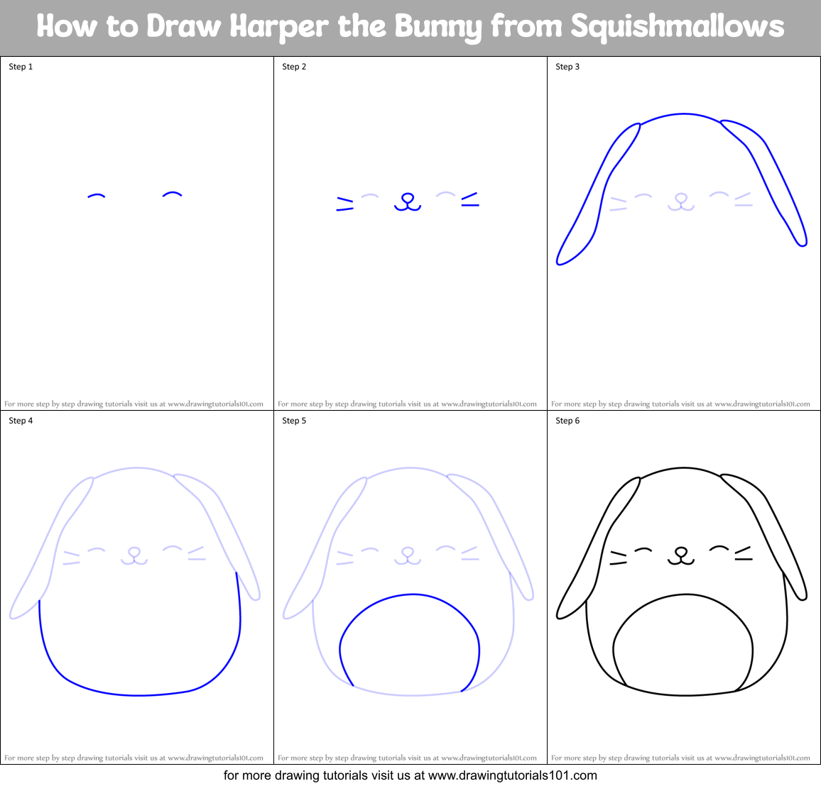 How to Draw Harper the Bunny from Squishmallows Printable Step by Step