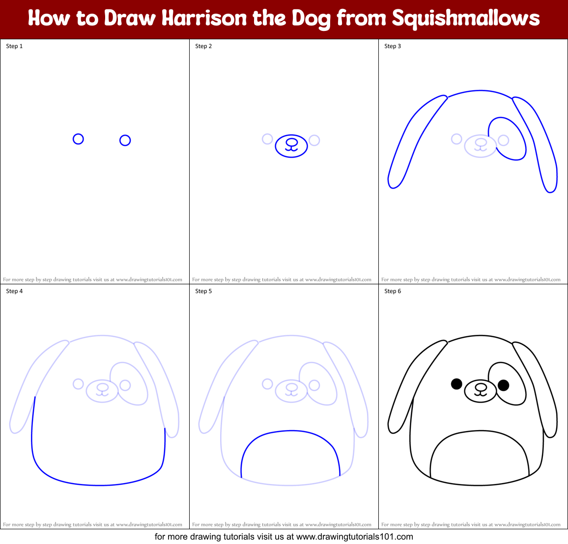 How to Draw Harrison the Dog from Squishmallows Printable Step by Step