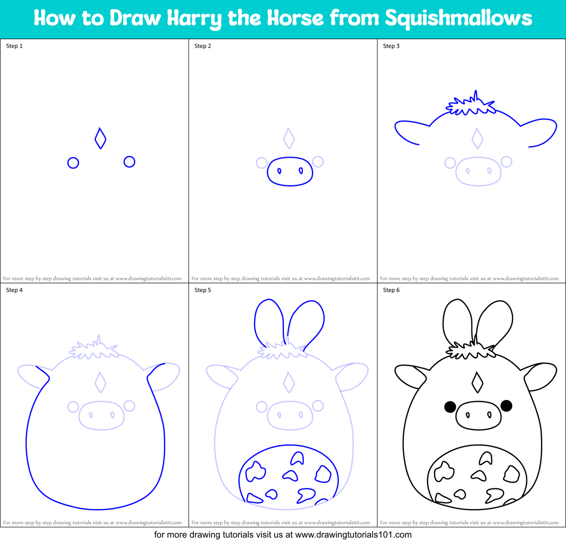 How to Draw Harry the Horse from Squishmallows Printable Step by Step