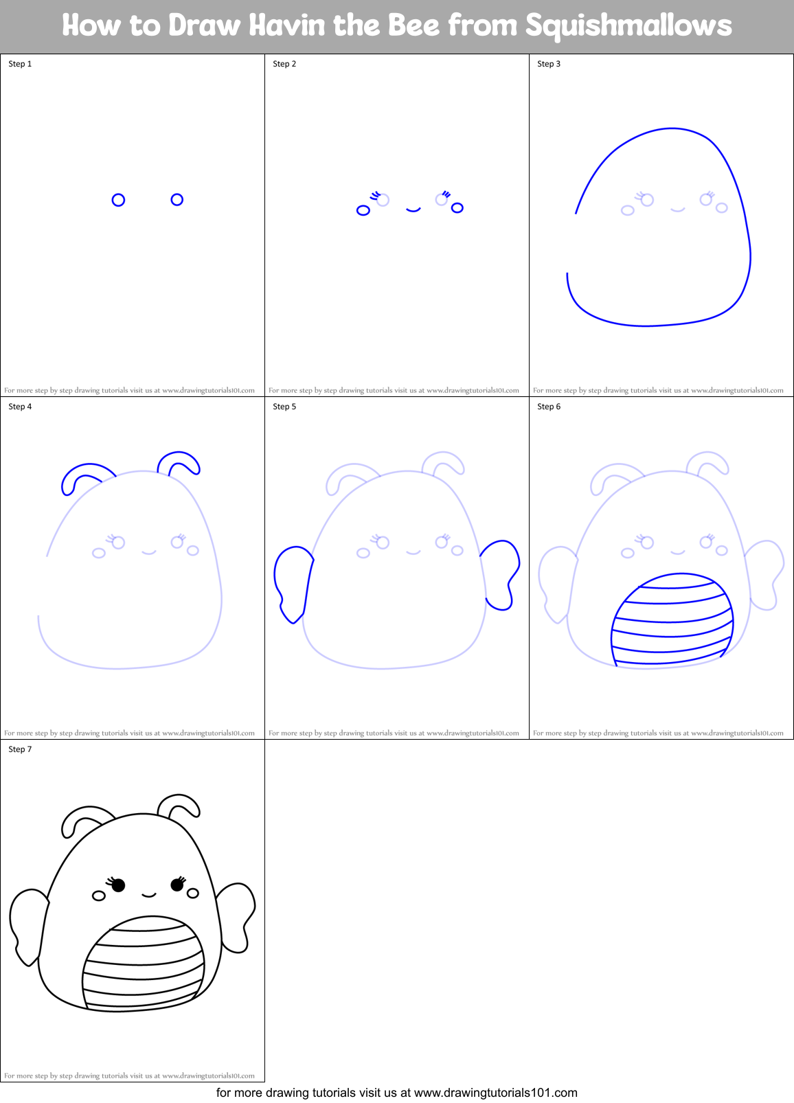 How to Draw Havin the Bee from Squishmallows Printable Step by Step