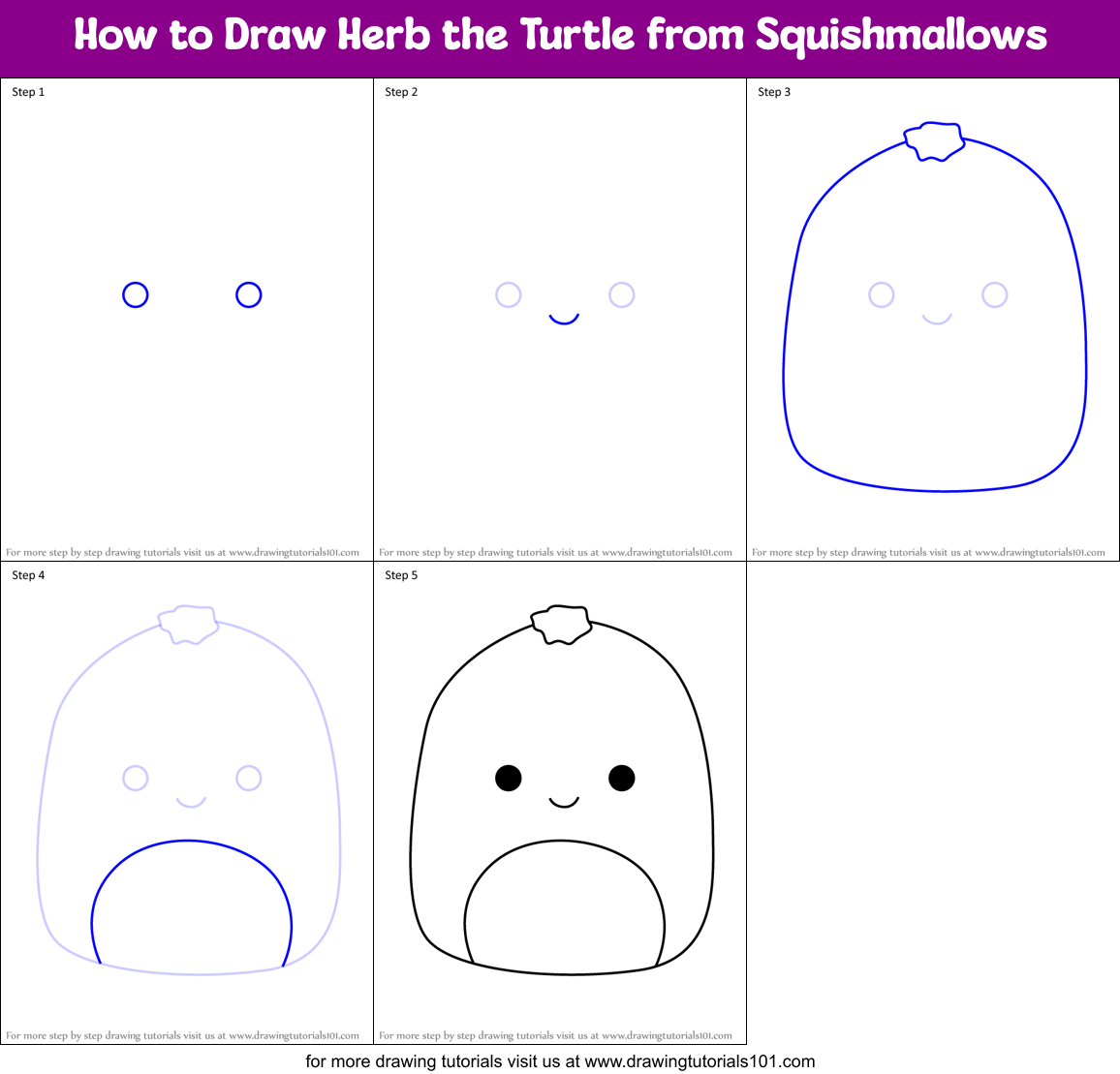 How to Draw Herb the Turtle from Squishmallows Printable Step by Step