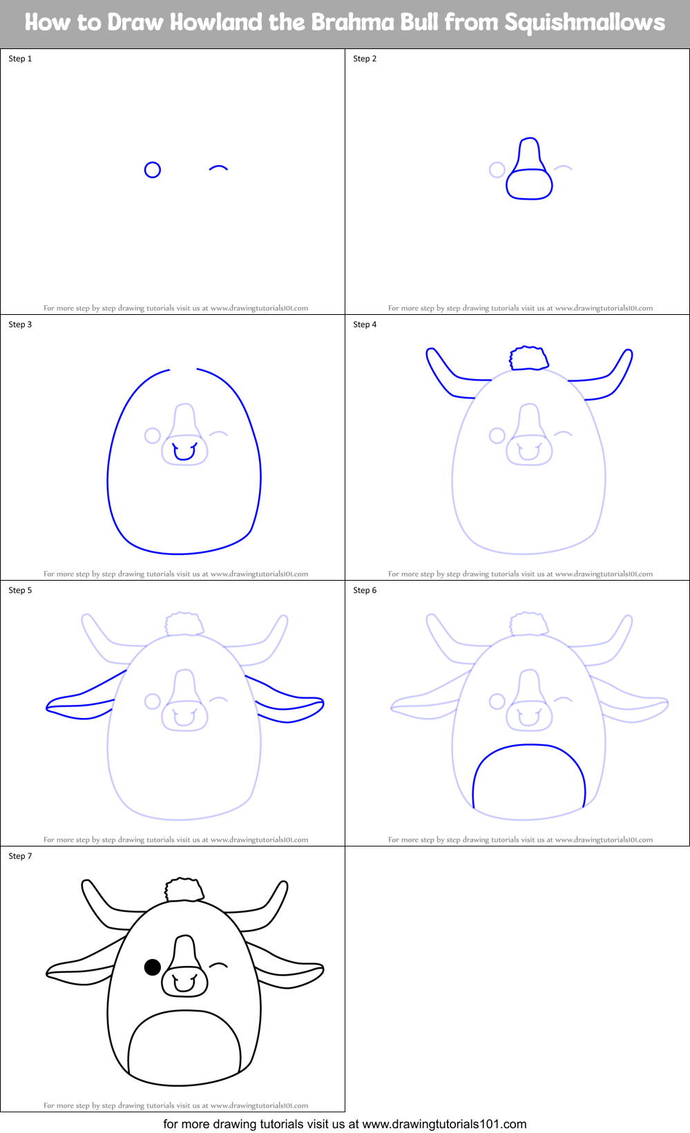 How to Draw Howland the Brahma Bull from Squishmallows Printable Step by Step