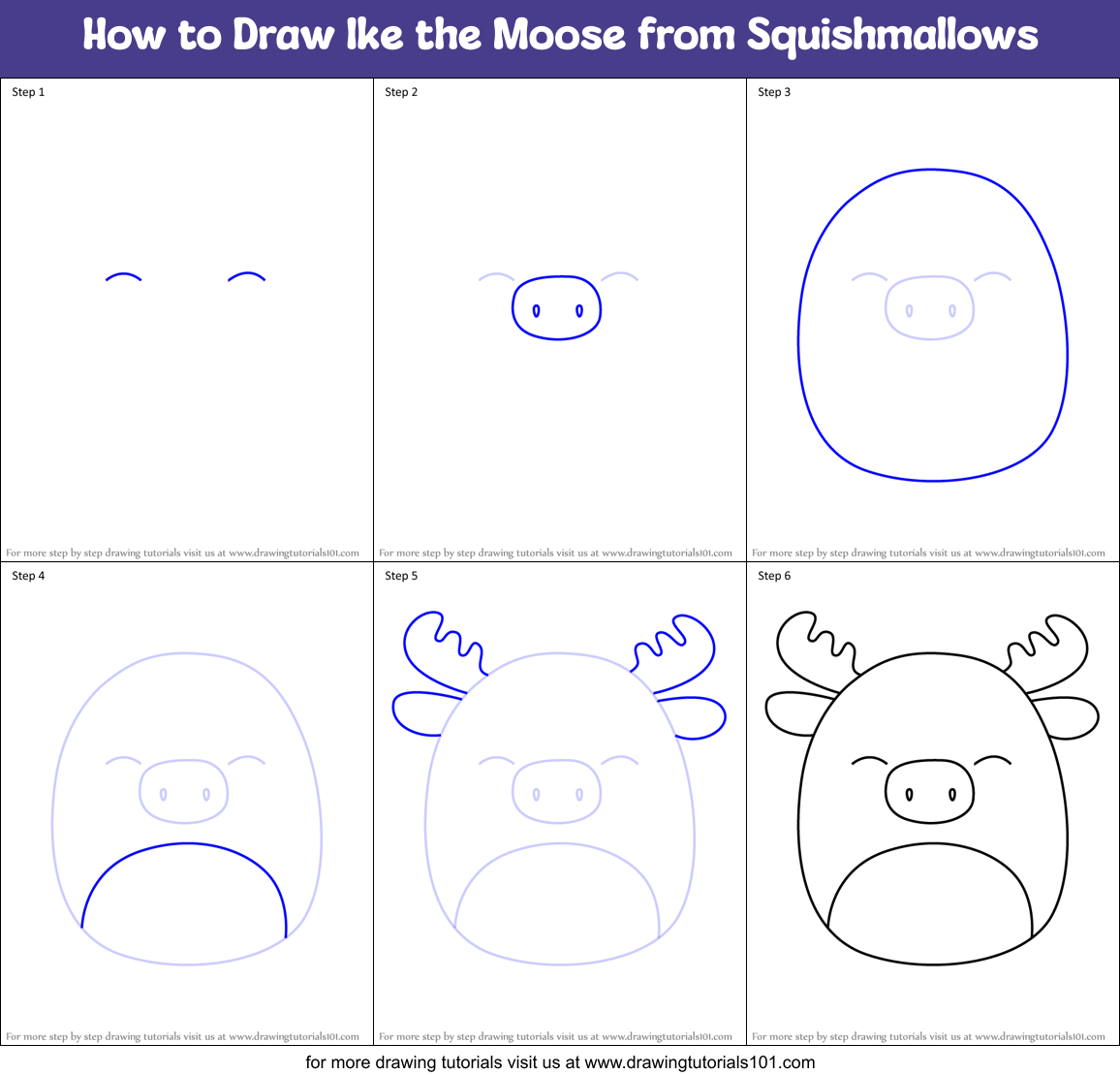 How to Draw Ike the Moose from Squishmallows Printable Step by Step