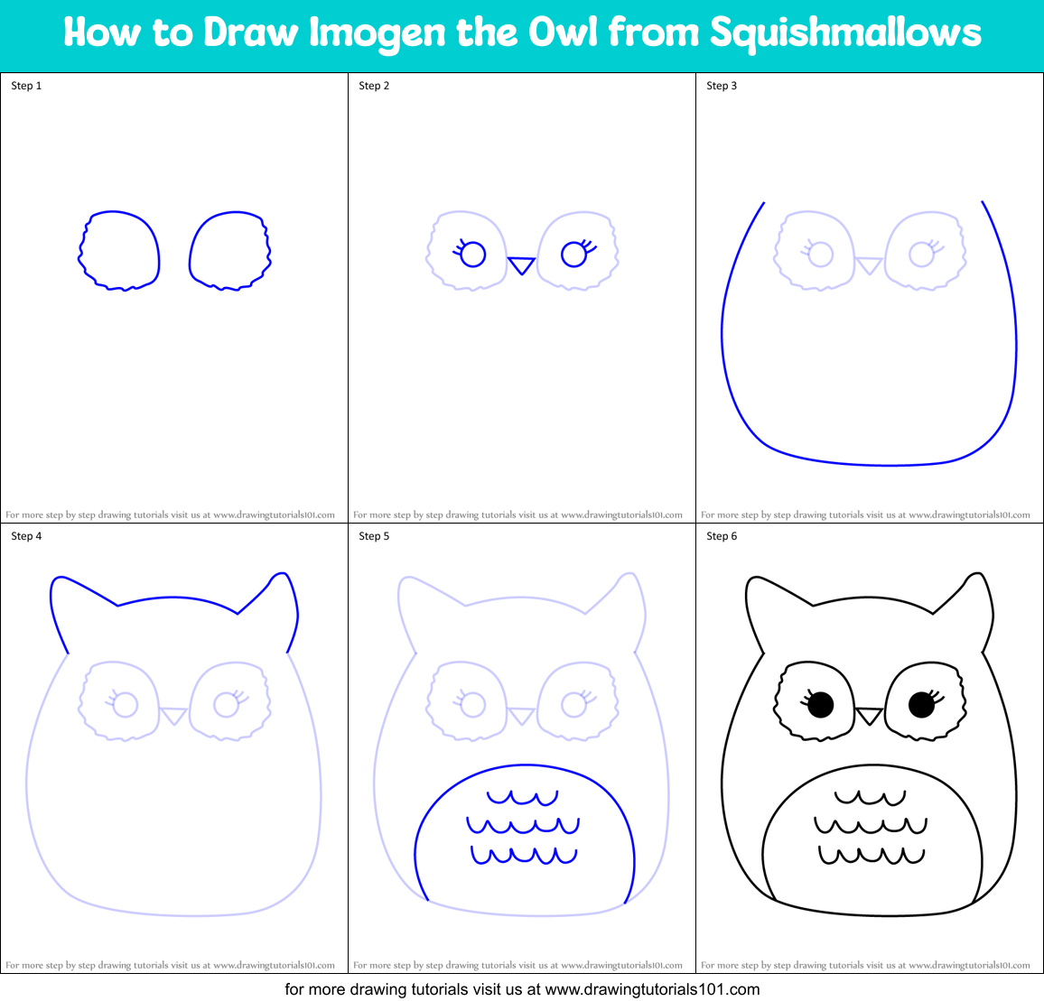 How to Draw Imogen the Owl from Squishmallows Printable Step by Step