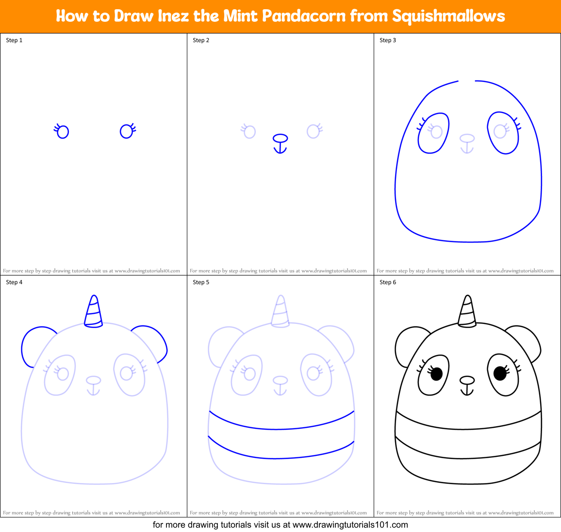 How to Draw Inez the Mint Pandacorn from Squishmallows Printable Step by Step