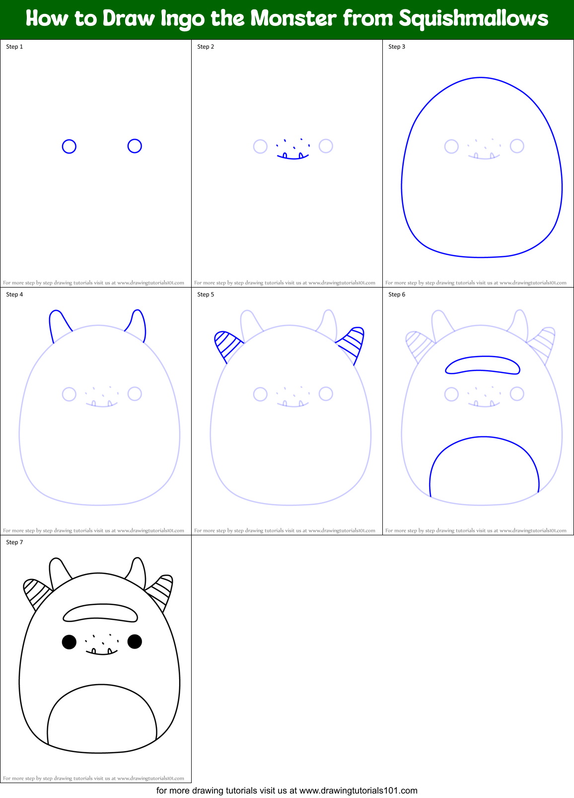 How to Draw Ingo the Monster from Squishmallows Printable Step by Step