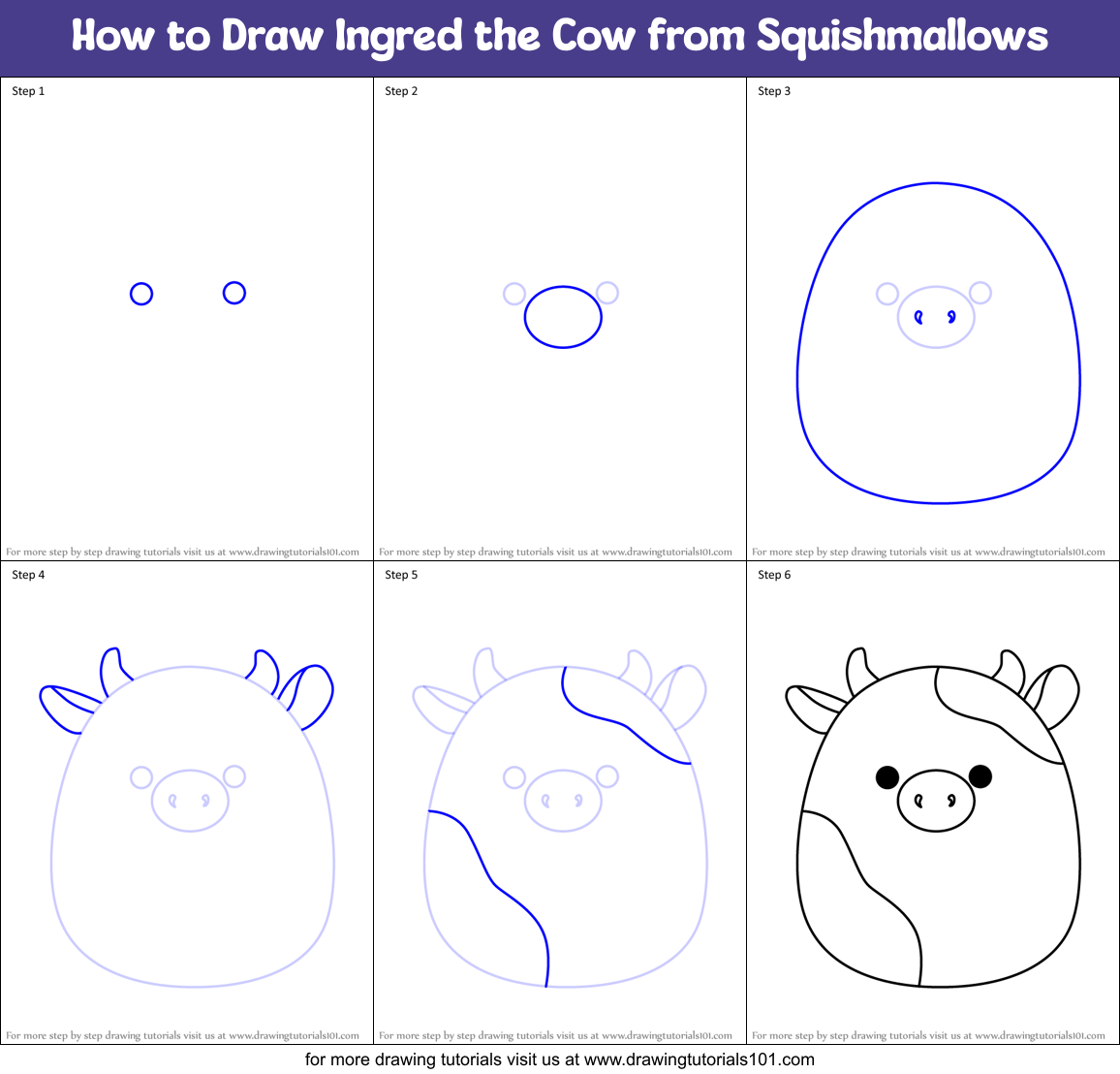 How to Draw Ingred the Cow from Squishmallows Printable Step by Step