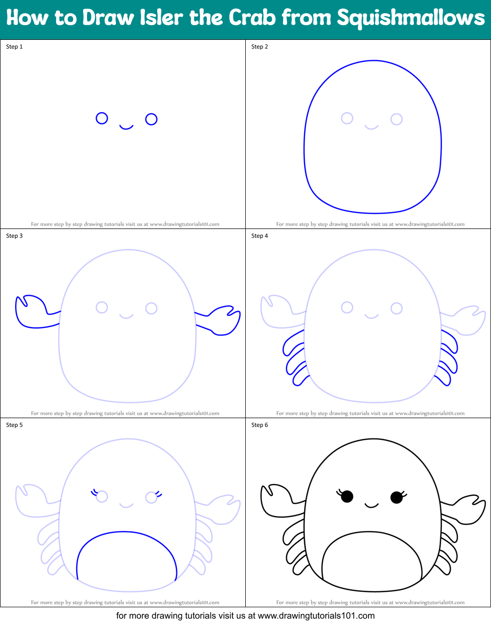 How to Draw Isler the Crab from Squishmallows Printable Step by Step