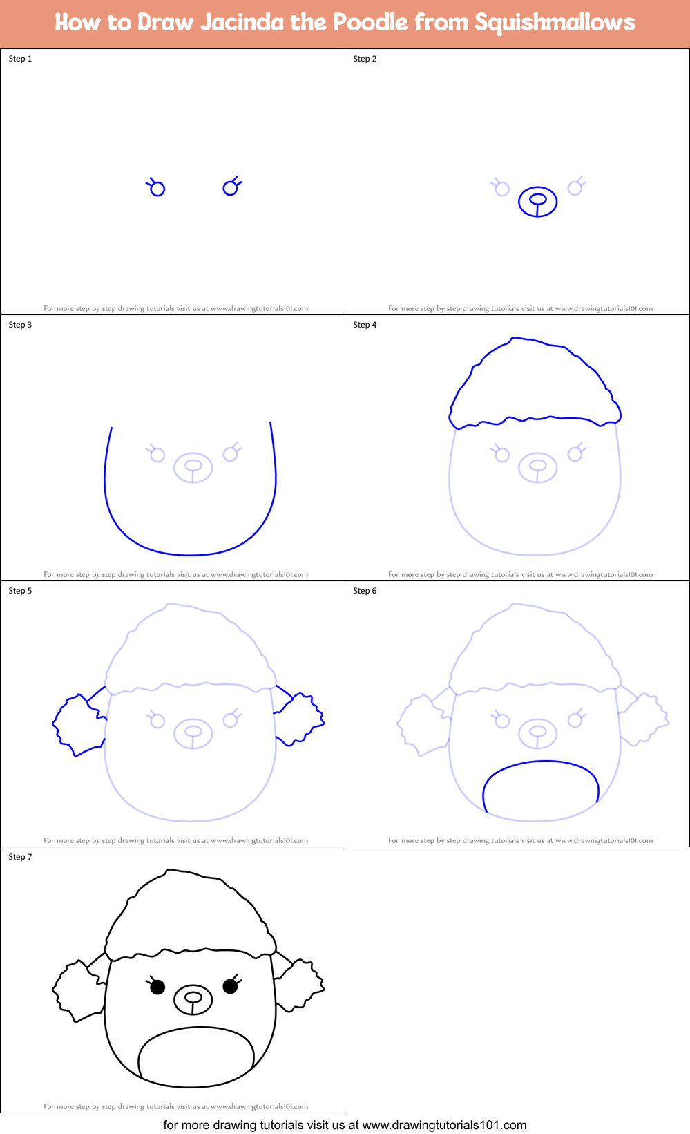 How to Draw Jacinda the Poodle from Squishmallows Printable Step by Step