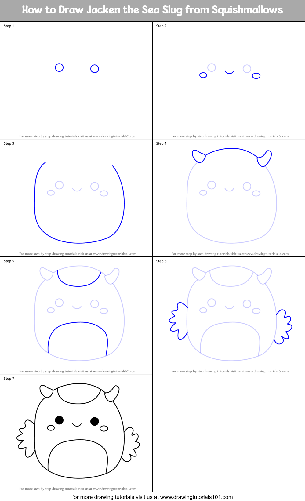 How to Draw Jacken the Sea Slug from Squishmallows Printable Step by Step