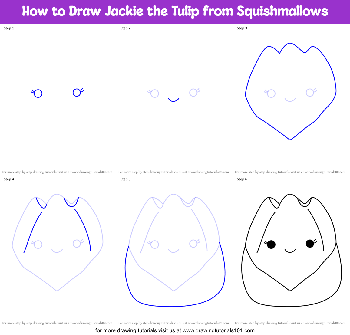 How to Draw Jackie the Tulip from Squishmallows Printable Step by Step