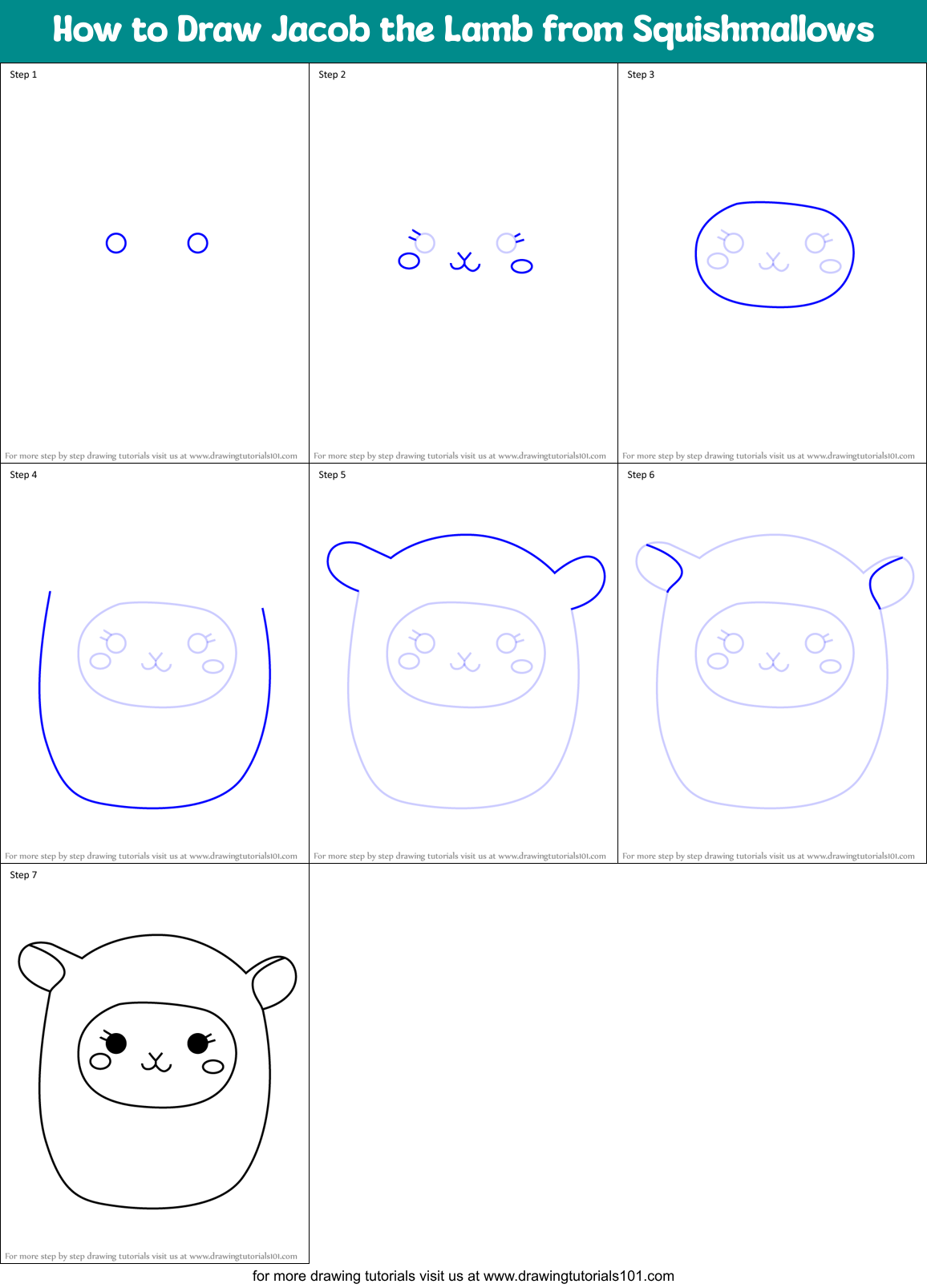 How to Draw Jacob the Lamb from Squishmallows Printable Step by Step