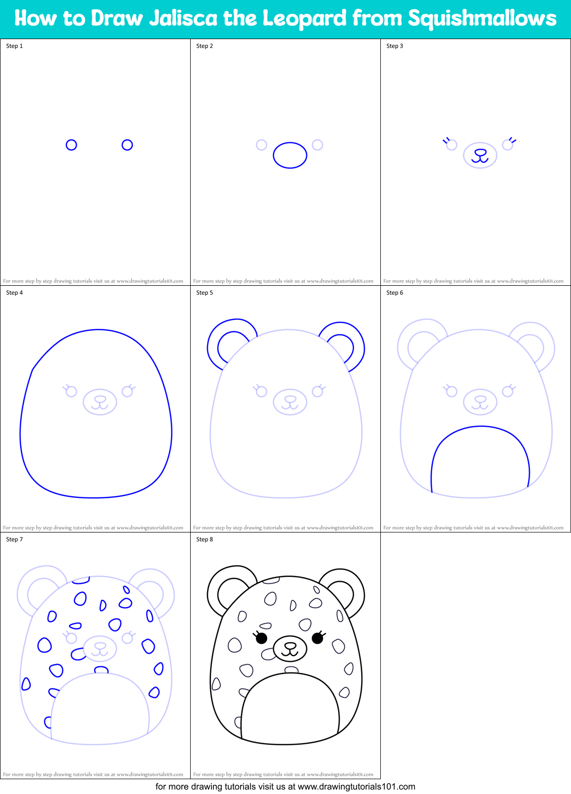 How to Draw Jalisca the Leopard from Squishmallows Printable Step by Step